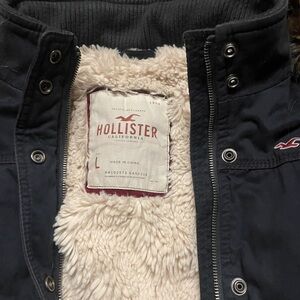 Hollister Black Coat with Cream Fur Lining